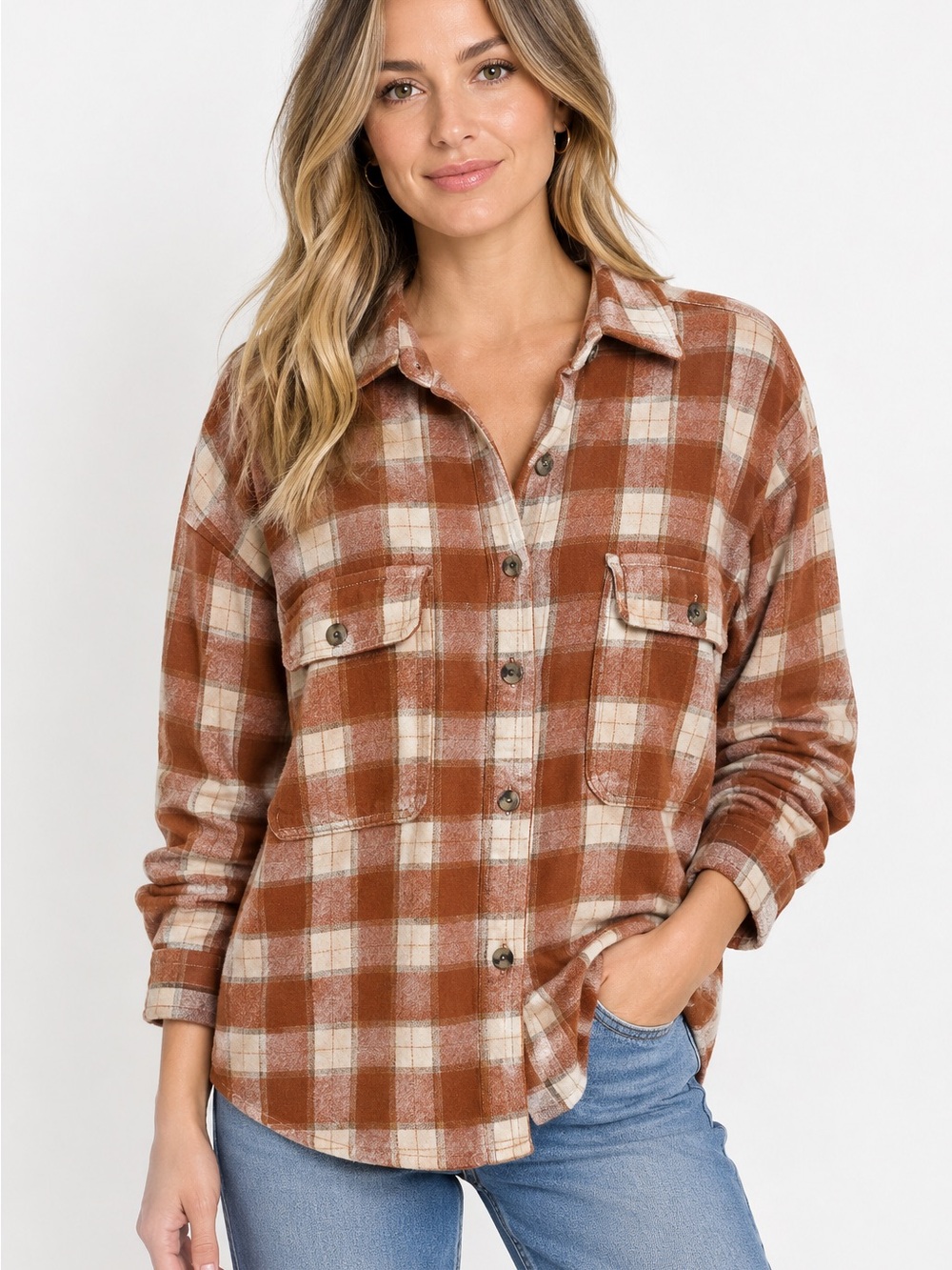 Brixton Plaid Flannel Shacket Shirt Jacket XL Rust Cream Fall